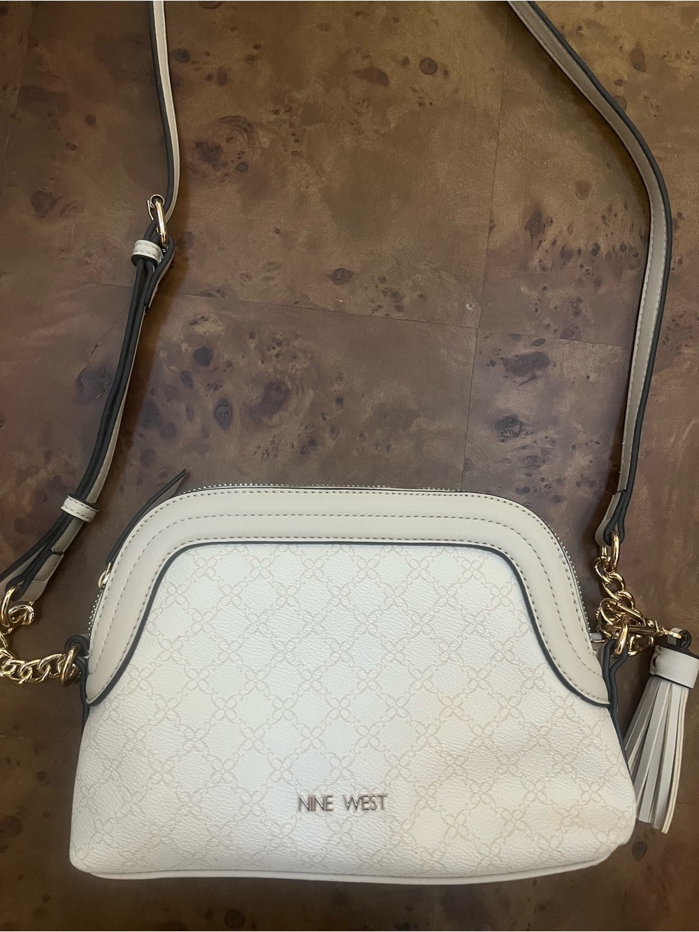 Nine West Cream White Crossbody with Tassel and Chain Trim